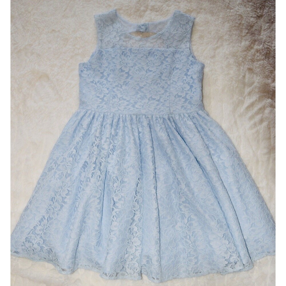 PIPPA & JULIE Girls Sz 10, Nordstrom, Light Blue Lace, Fully Lined Party Dress